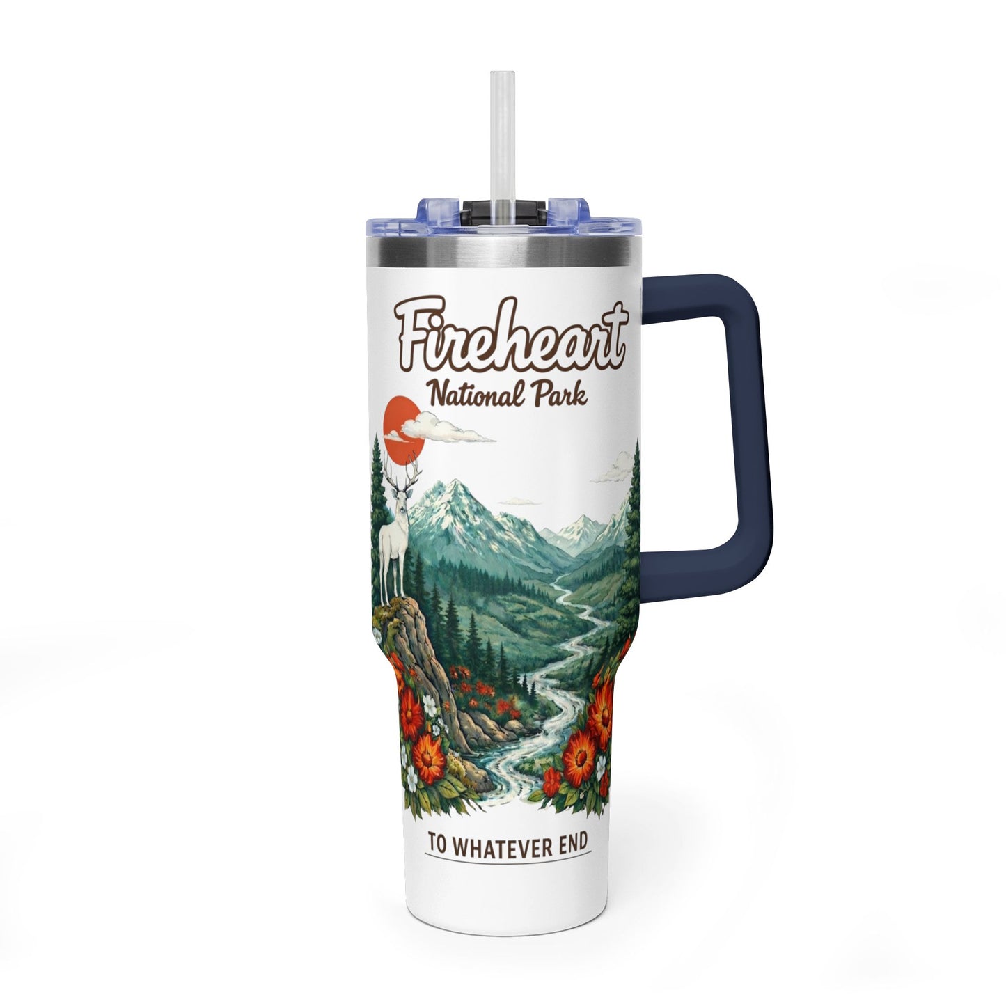 Fireheart National Forest 40oz Vacuum Tumbler — To Whatever End White Stag Design