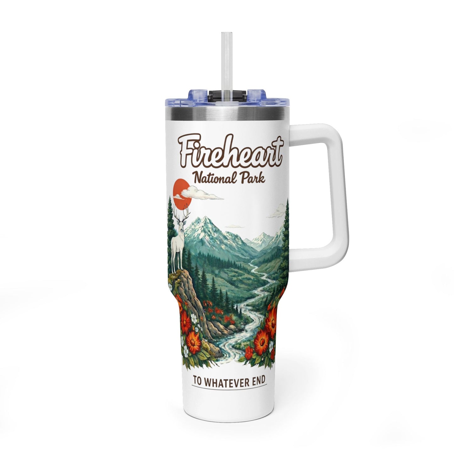 Fireheart National Forest 40oz Vacuum Tumbler — To Whatever End White Stag Design