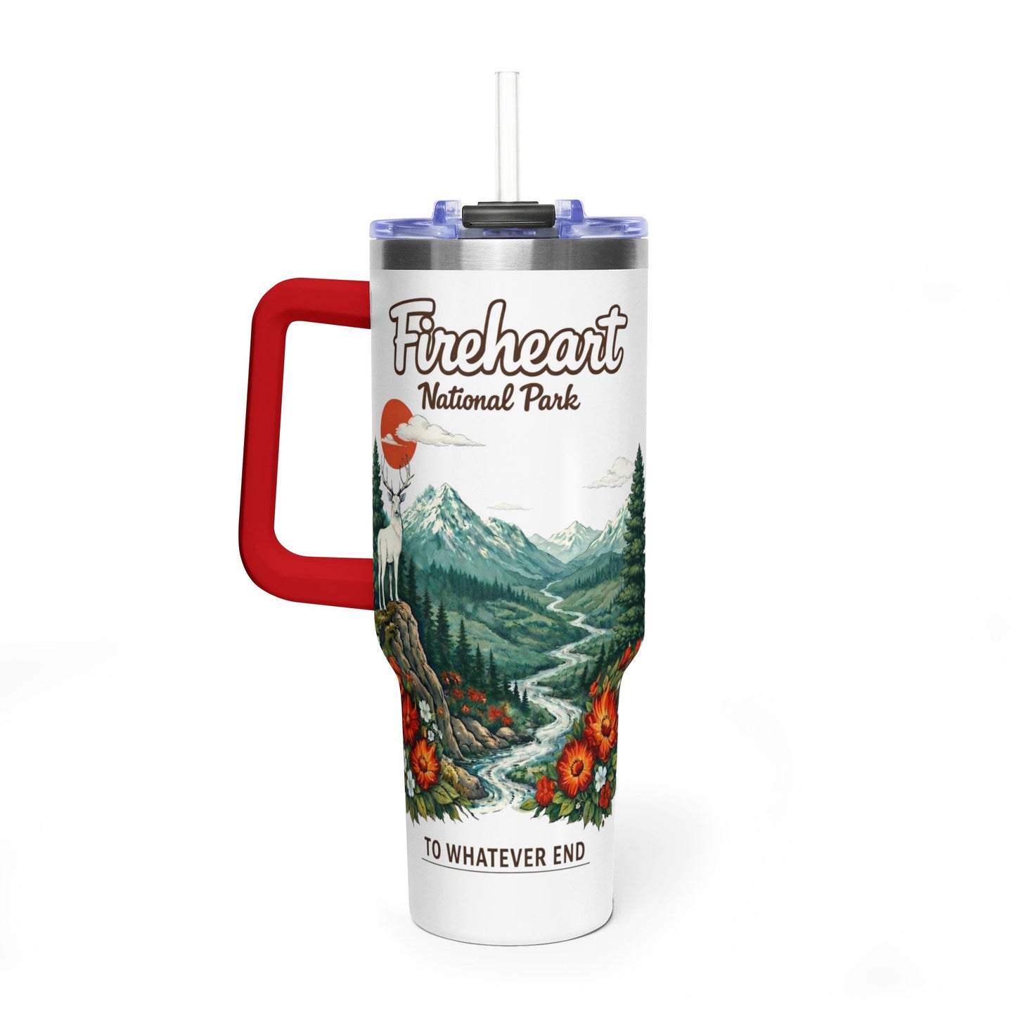 Fireheart National Forest 40oz Vacuum Tumbler — To Whatever End White Stag Design