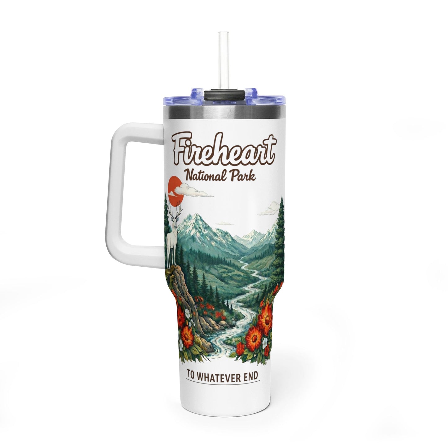 Fireheart National Forest 40oz Vacuum Tumbler — To Whatever End White Stag Design