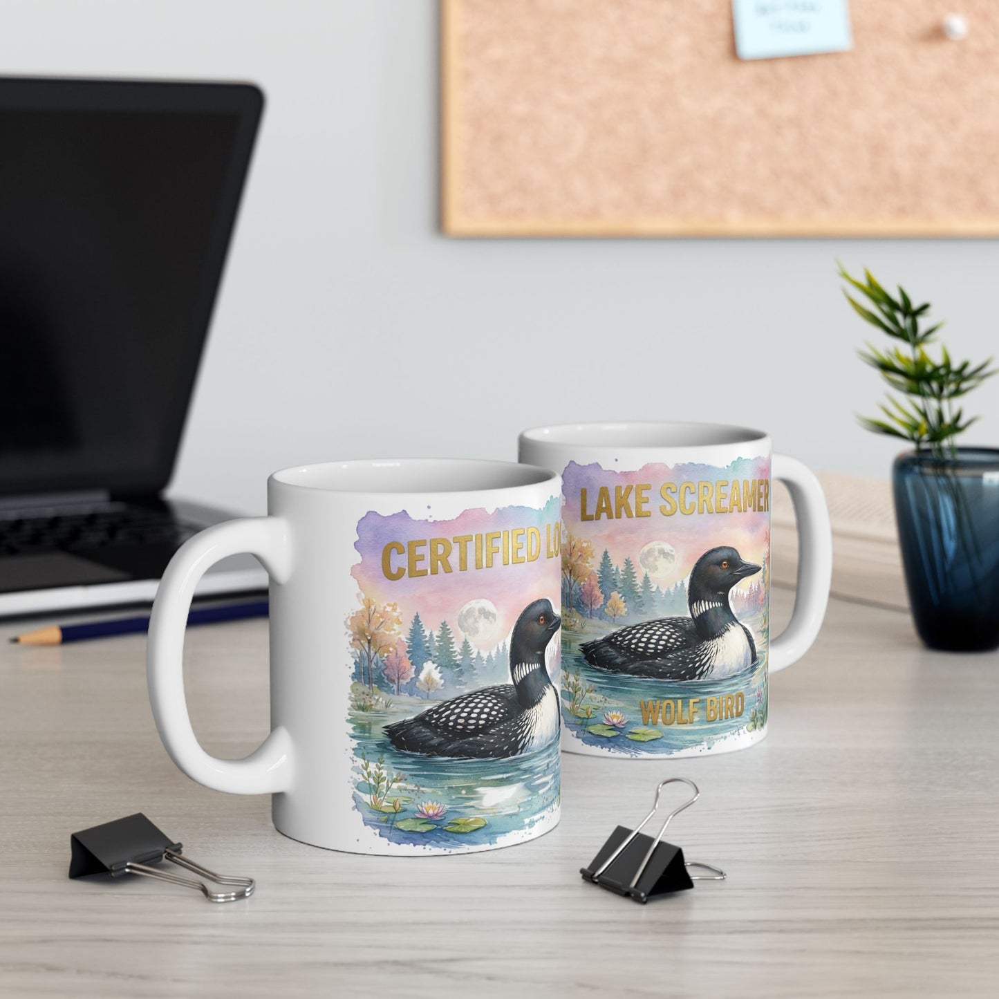 Ceramic Mug — Watercolor Loon 'Certified Loon • Wolf Bird • Lake Screamer'