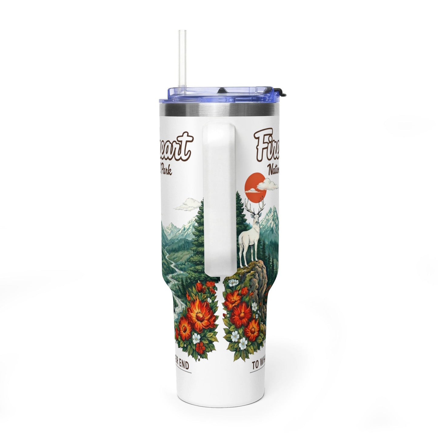 Fireheart National Forest 40oz Vacuum Tumbler — To Whatever End White Stag Design