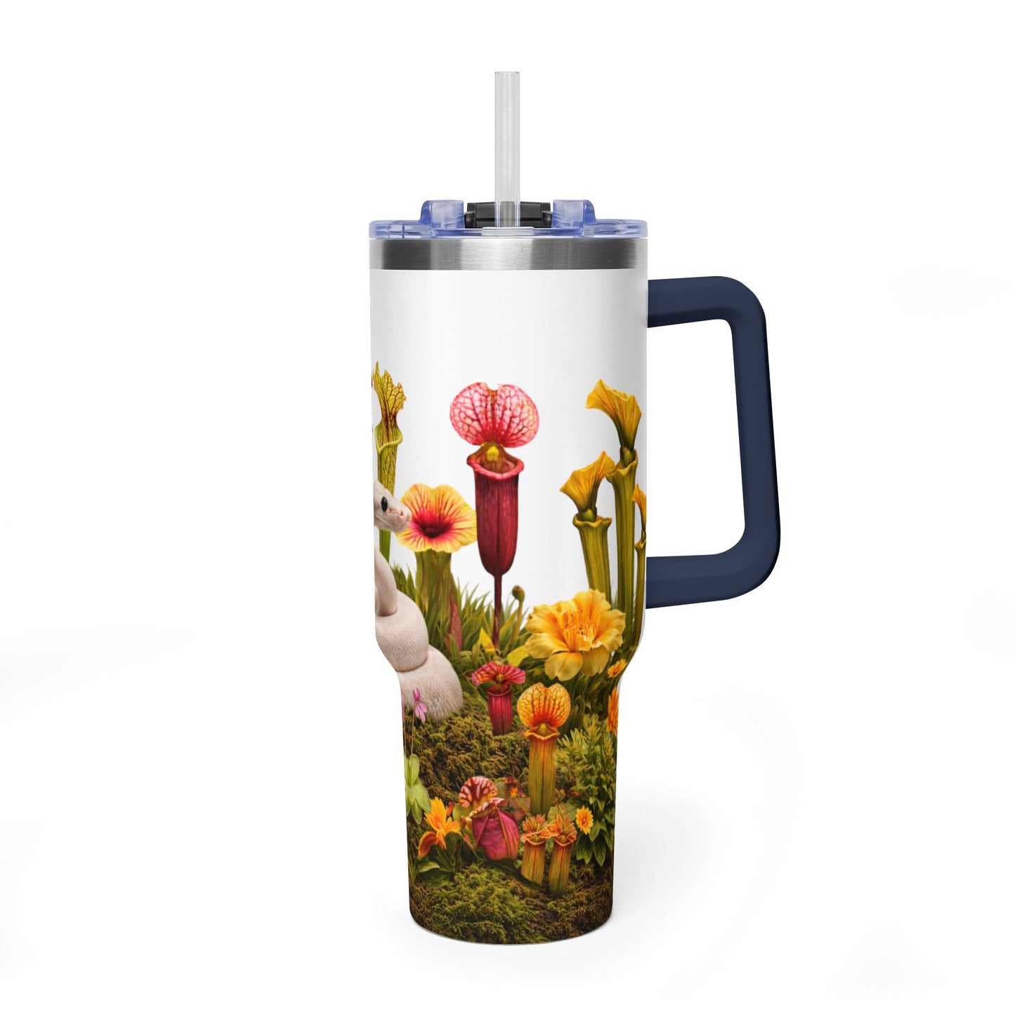 40oz Vacuum Tumbler — Ball Python & Carnivorous Plant Floral Design
