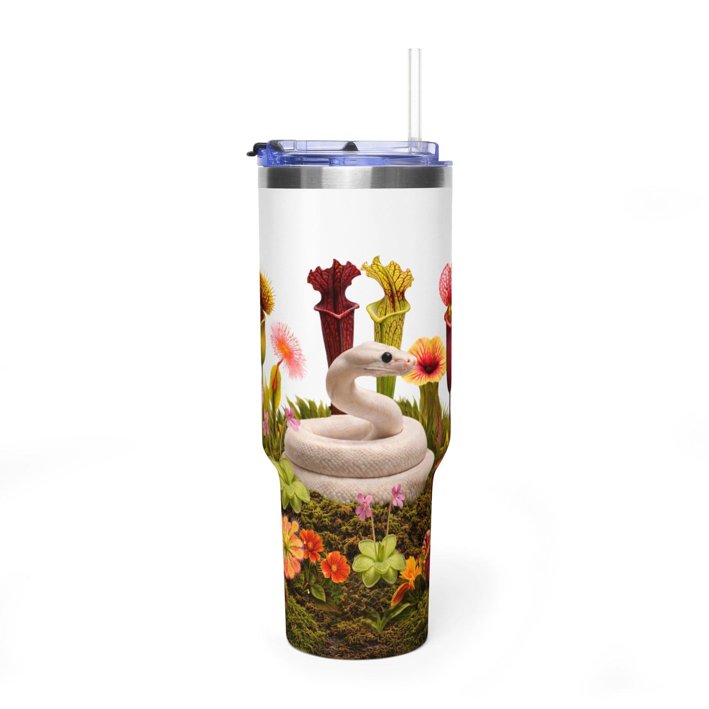 40oz Vacuum Tumbler — Ball Python & Carnivorous Plant Floral Design