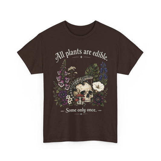 All Plants Are Edible Tee — Gothic Toxic Plants & Lizard Skull Design