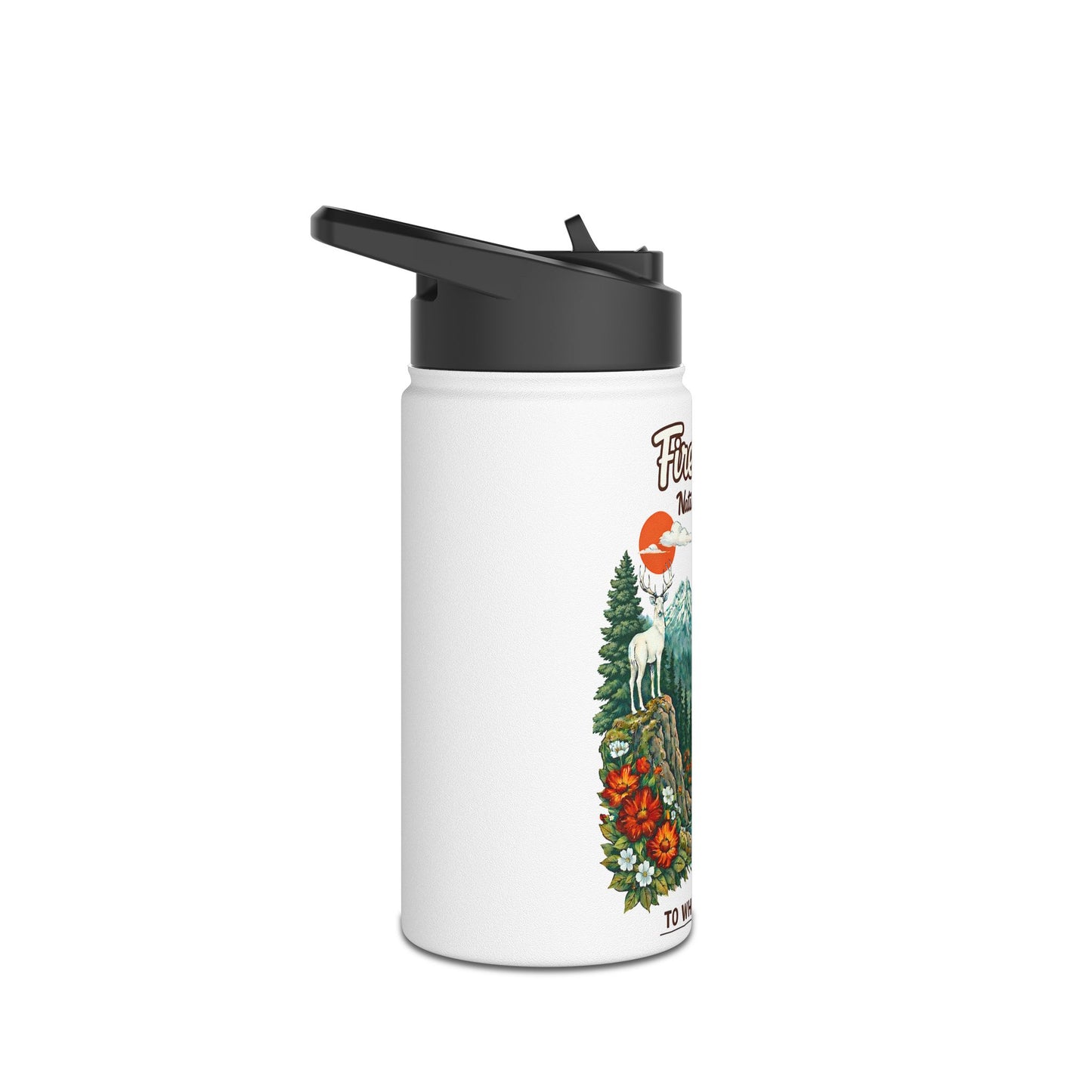 Fireheart National Park White Stag Mountain Scene Stainless Steel Water Bottle — National Park Forest Reader Gift