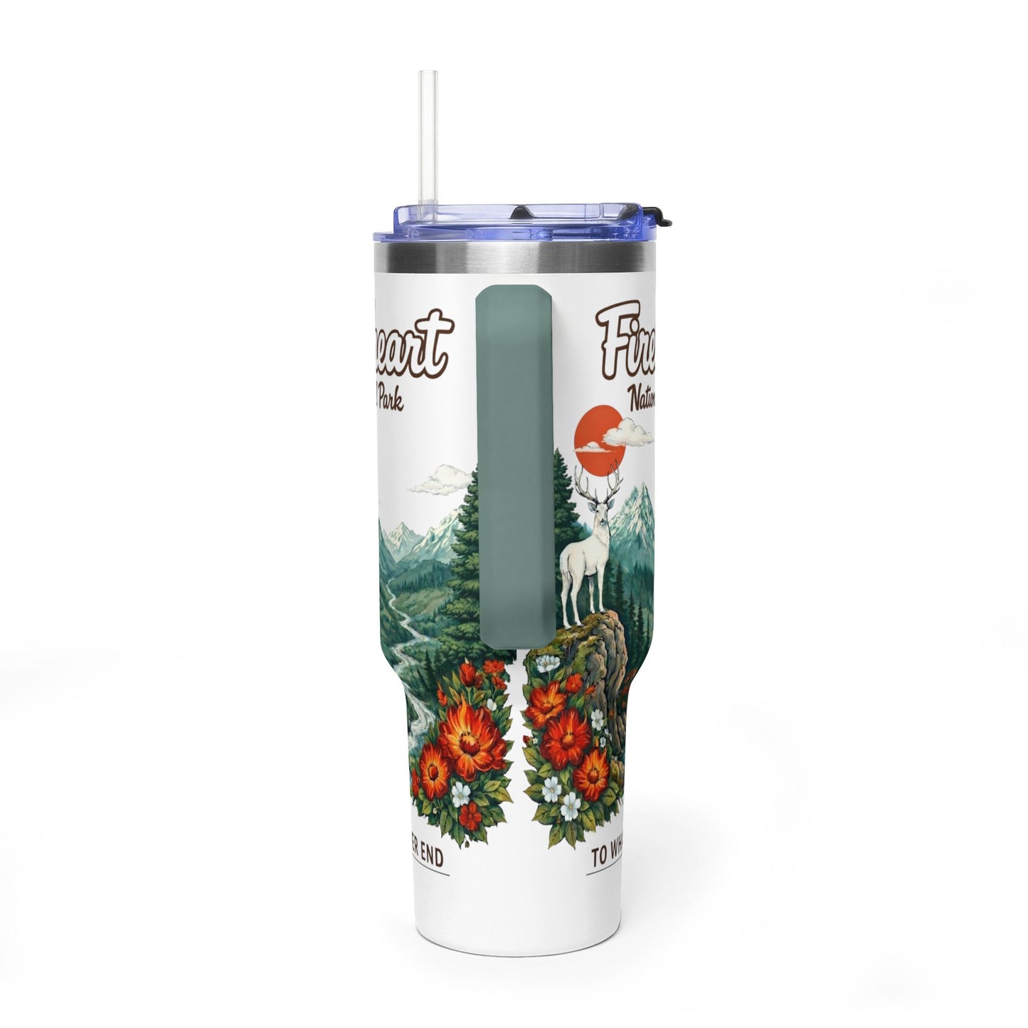 Fireheart National Forest 40oz Vacuum Tumbler — To Whatever End White Stag Design