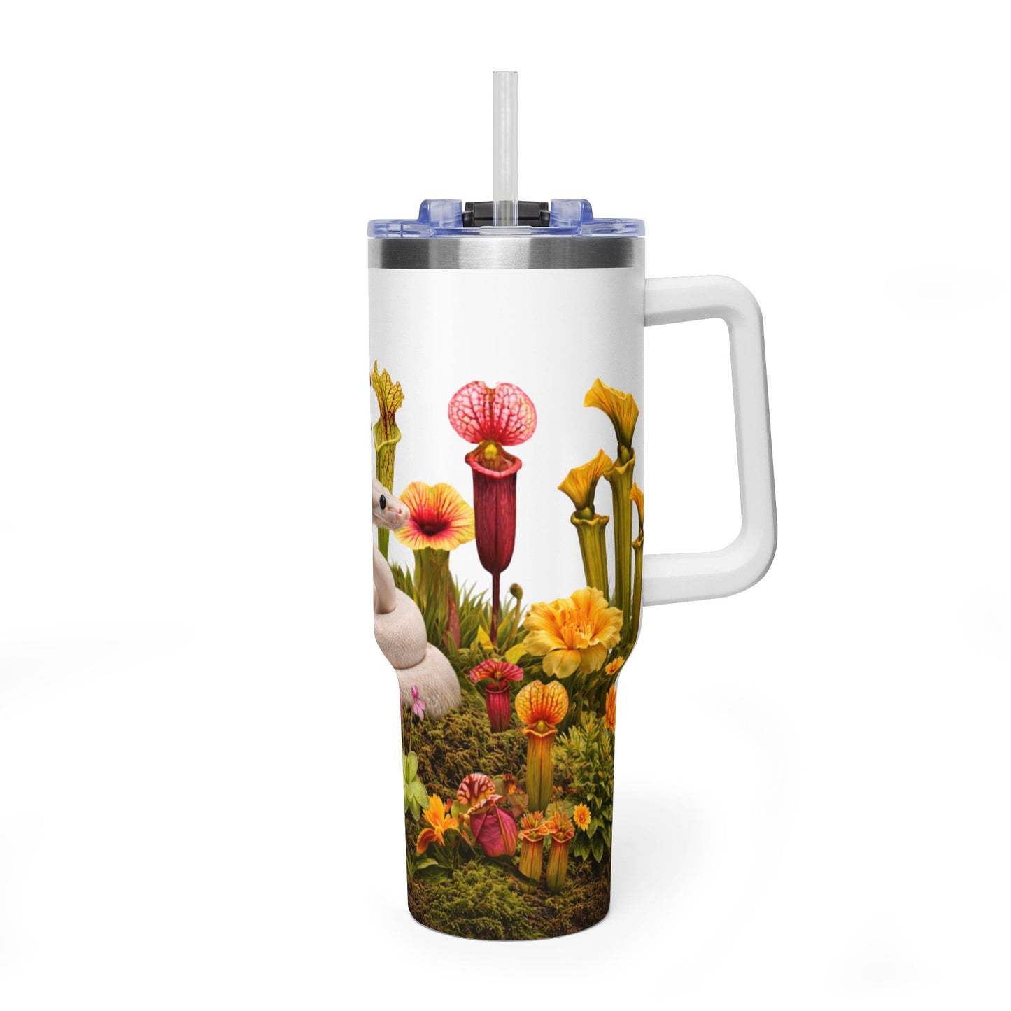 40oz Vacuum Tumbler — Ball Python & Carnivorous Plant Floral Design