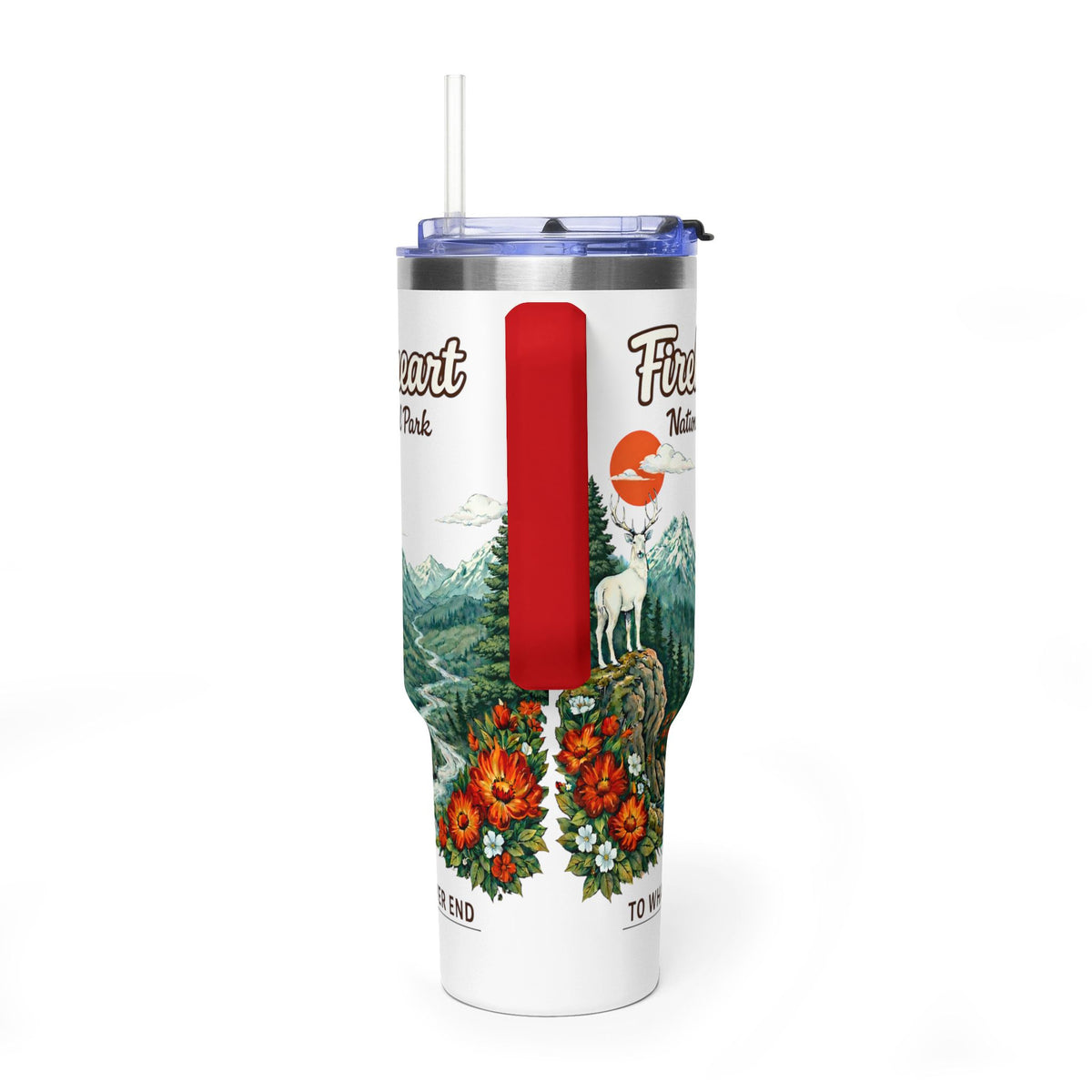 Fireheart National Forest 40oz Vacuum Tumbler — To Whatever End White Stag Design
