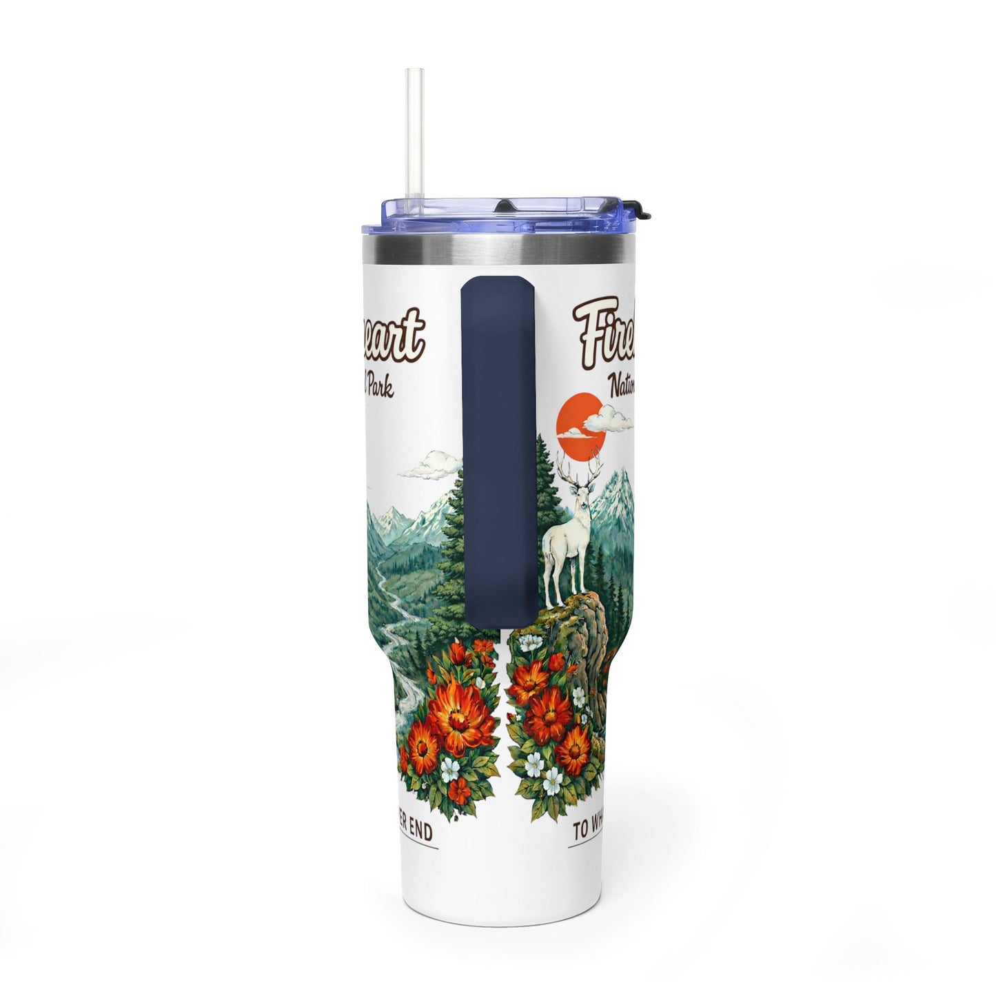 Fireheart National Forest 40oz Vacuum Tumbler — To Whatever End White Stag Design