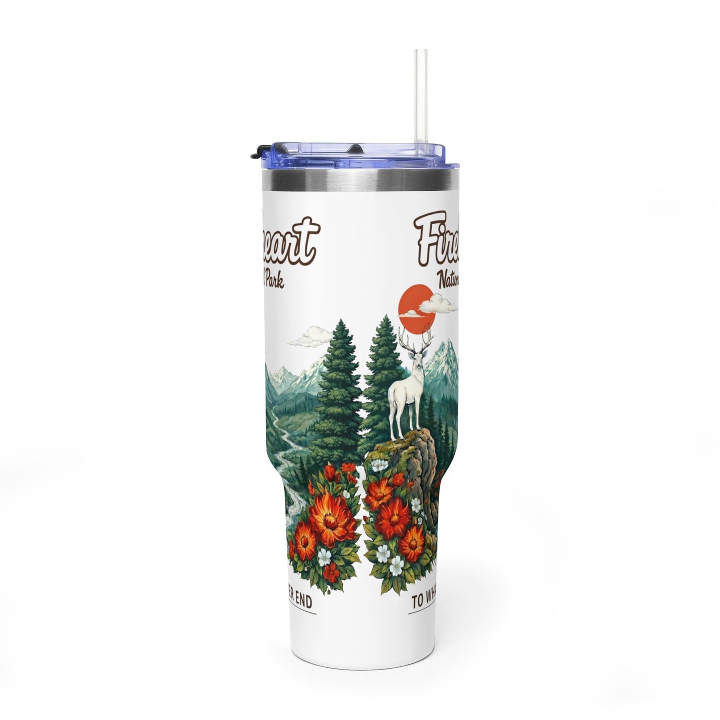 Fireheart National Forest 40oz Vacuum Tumbler — To Whatever End White Stag Design