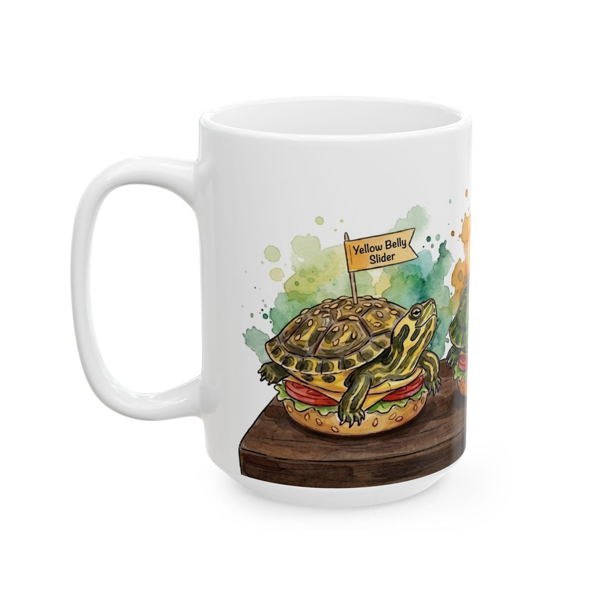 Slider Turtle Burgers Ceramic Mug — Pun Coffee Cup (11oz & 15oz) Reptile Gift