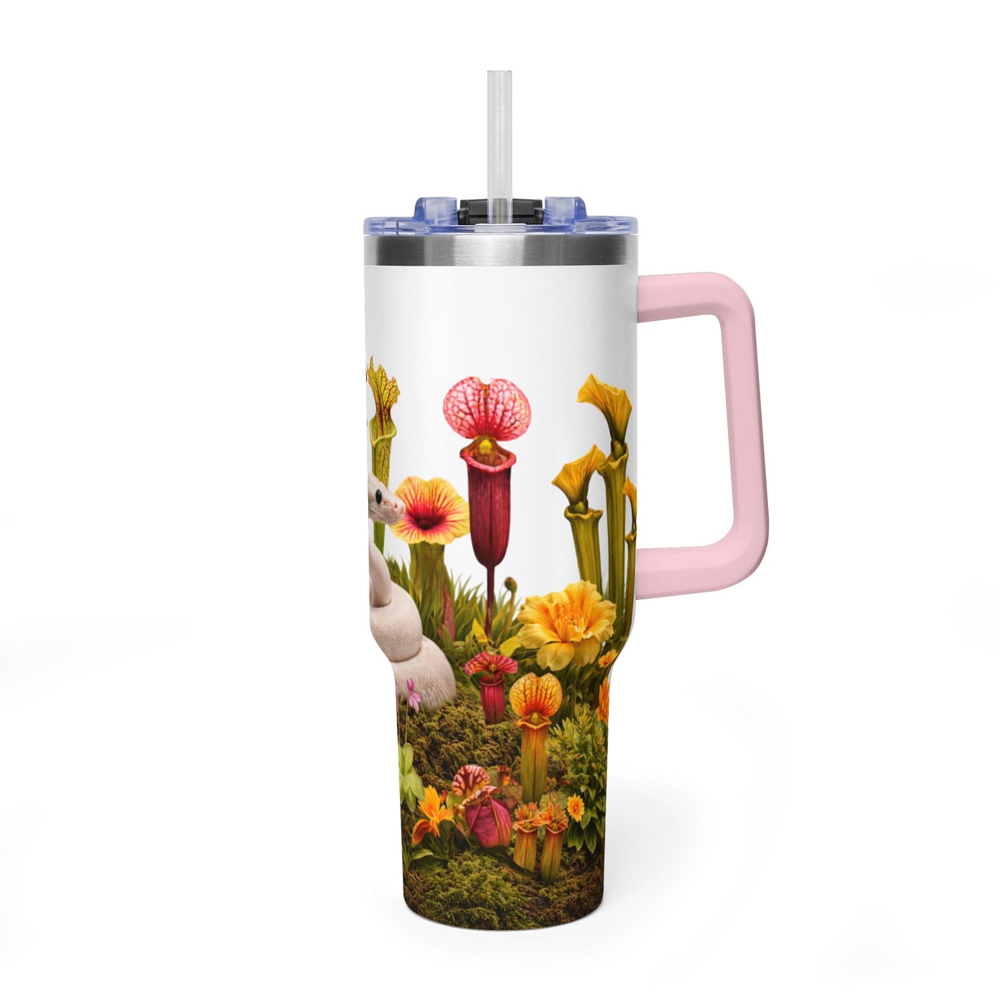 40oz Vacuum Tumbler — Ball Python & Carnivorous Plant Floral Design
