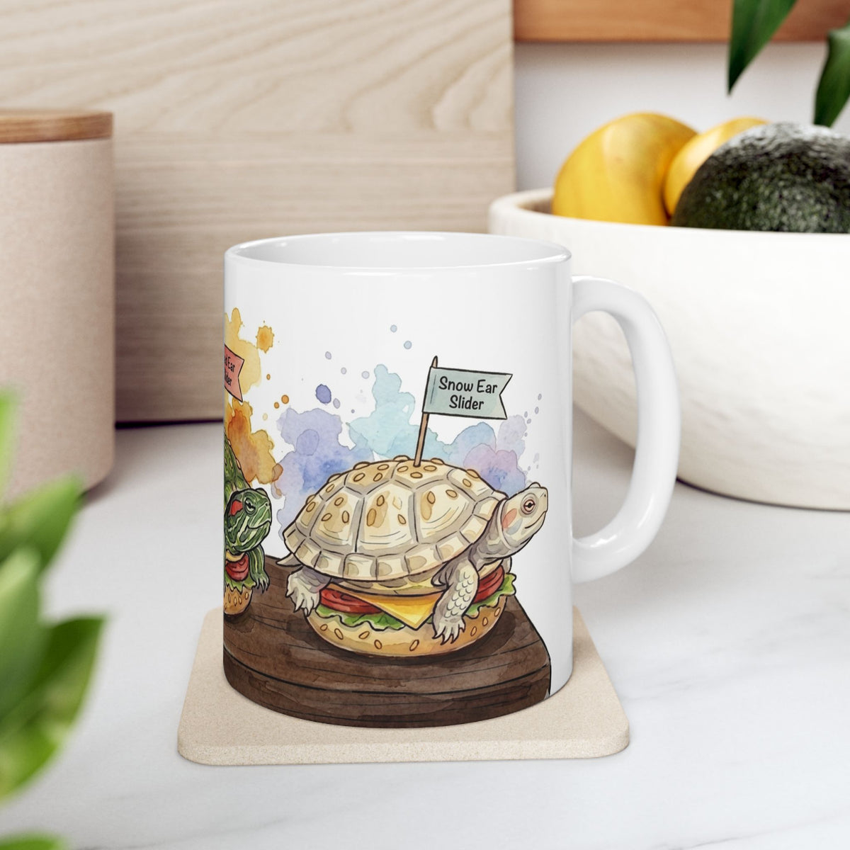 Slider Turtle Burgers Ceramic Mug — Pun Coffee Cup (11oz & 15oz) Reptile Gift