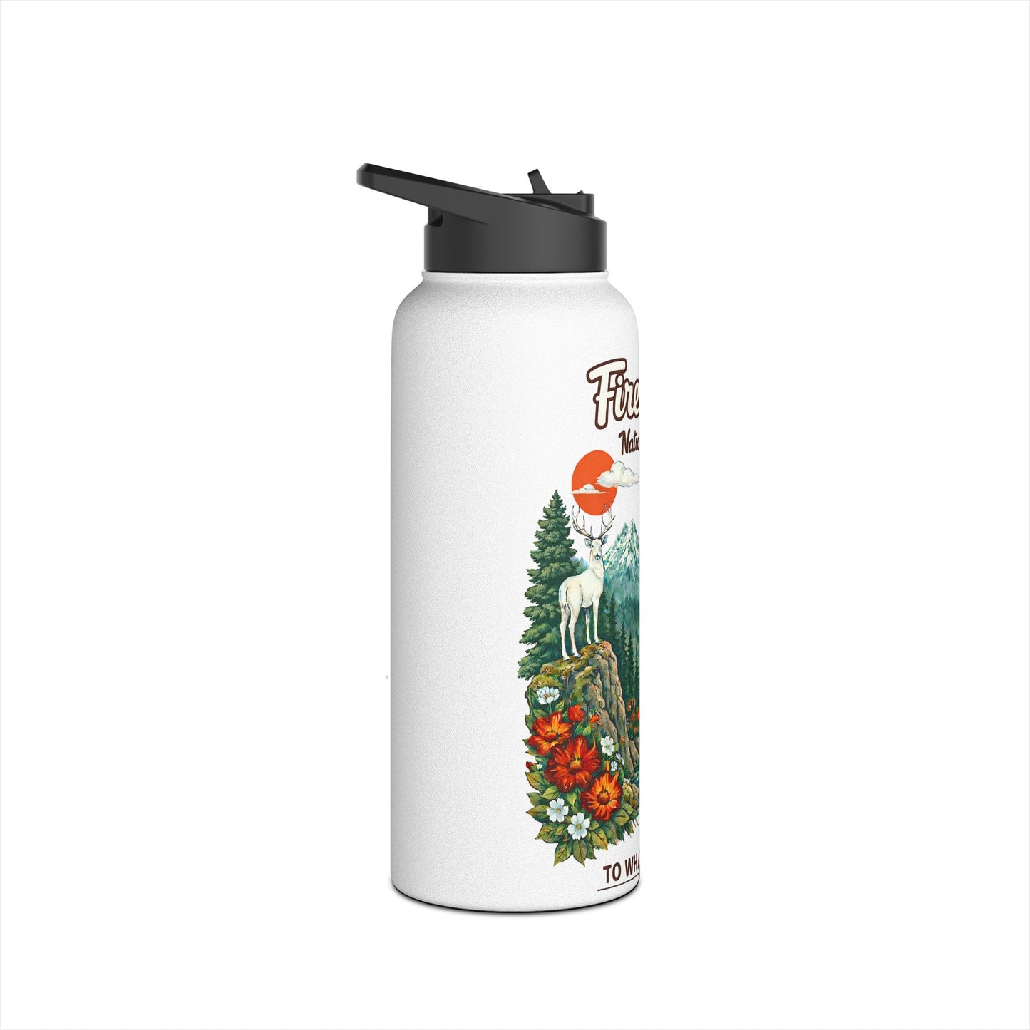 Fireheart National Park White Stag Mountain Scene Stainless Steel Water Bottle — National Park Forest Reader Gift