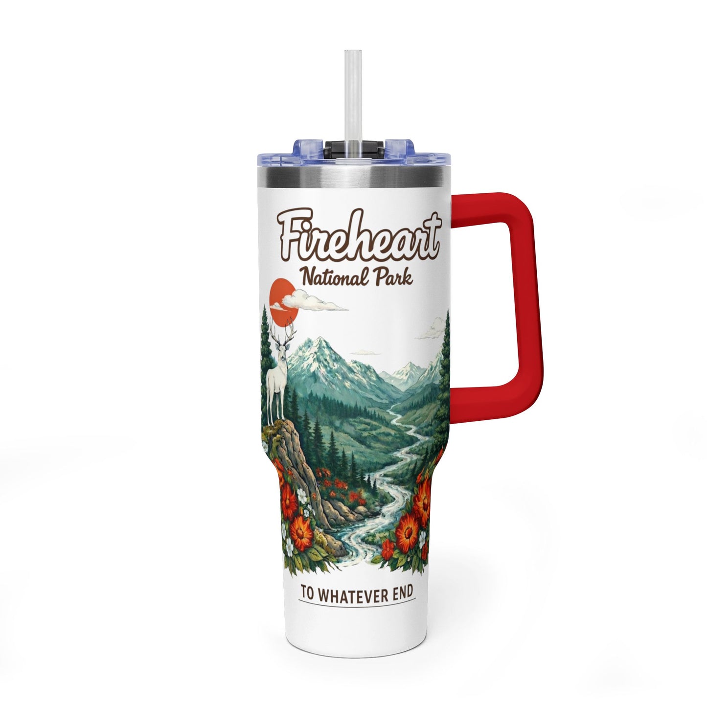 Fireheart National Forest 40oz Vacuum Tumbler — To Whatever End White Stag Design