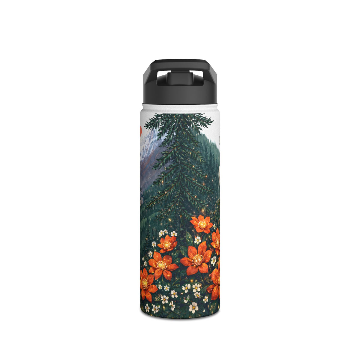 Fantasy Stag Crest & Mountain Scene Stainless Steel Water Bottle — National Park Forest Reader Gift