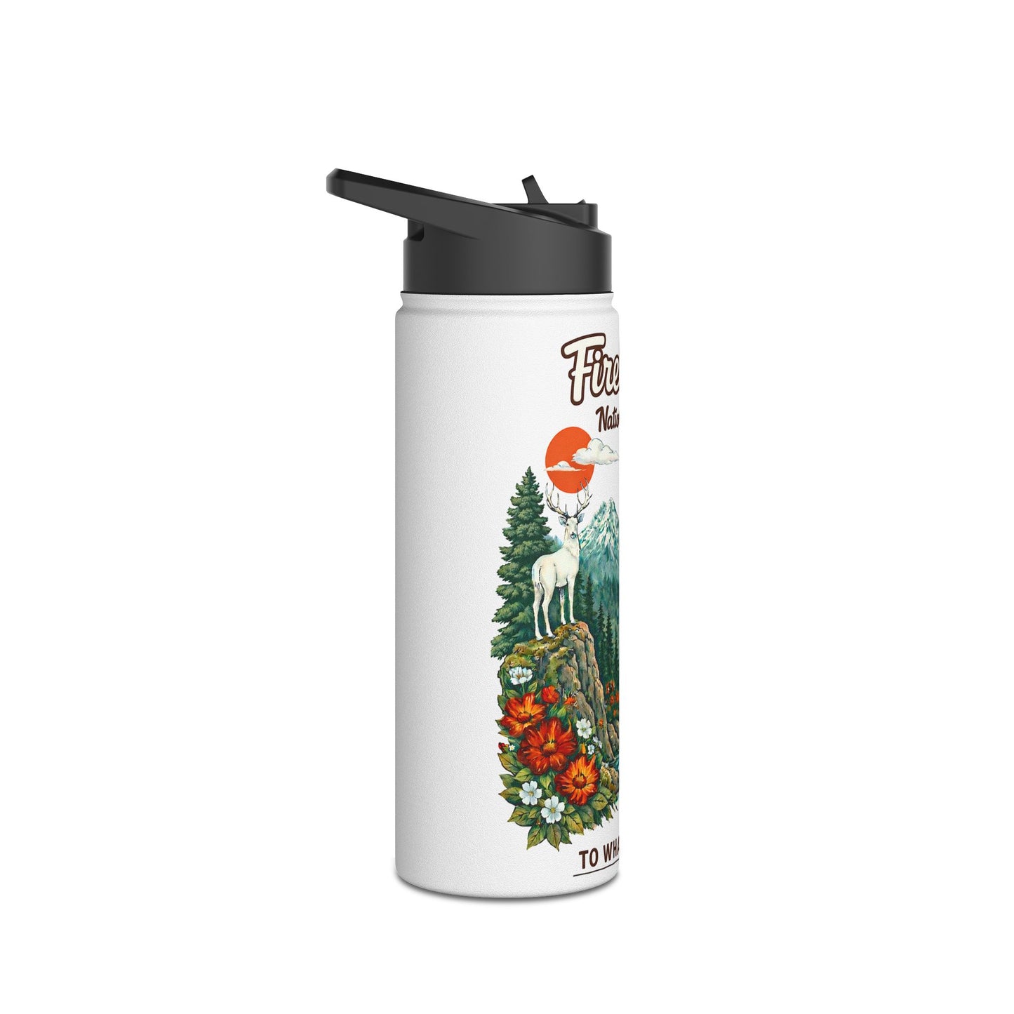 Fireheart National Park White Stag Mountain Scene Stainless Steel Water Bottle — National Park Forest Reader Gift