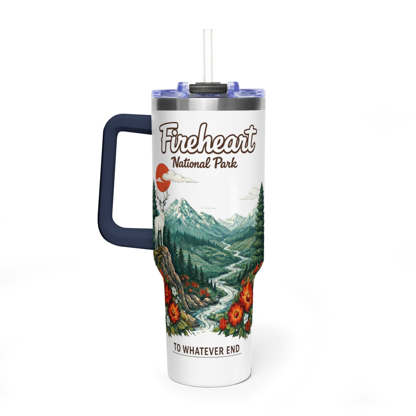Fireheart National Forest 40oz Vacuum Tumbler — To Whatever End White Stag Design